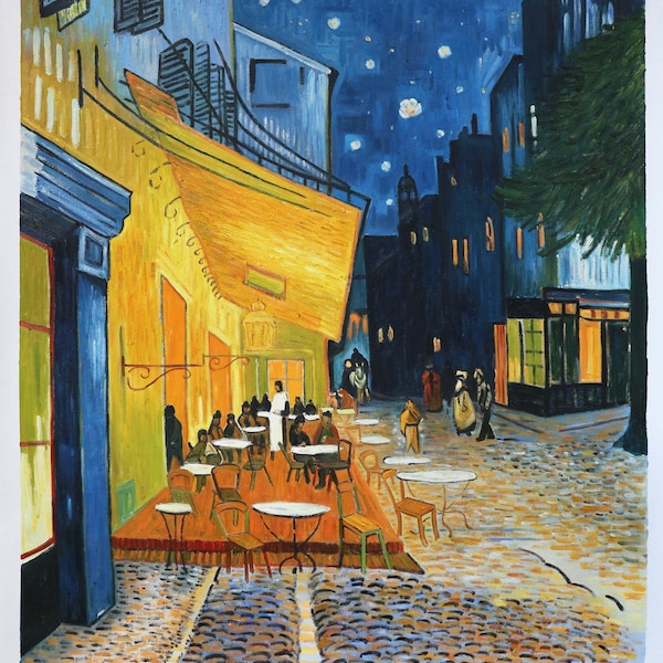 Cafe Terrasse auf dem Place du Forum, Arles, bei Nacht - Vincent van Gogh Ölgemälde Reproduktion, Terrasse in Sternenhimmel Nacht Landschaft Kunst