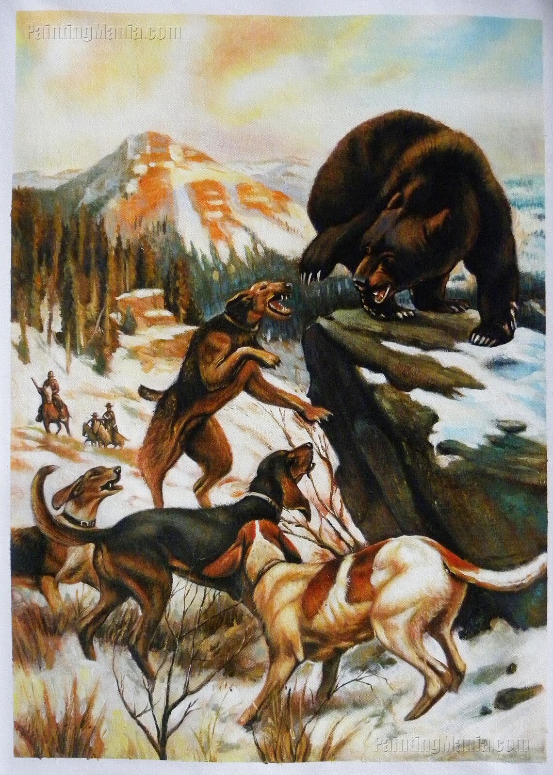 Hounds Dogs Bear Scene Philip Goodwin Handpainted Oil Etsy