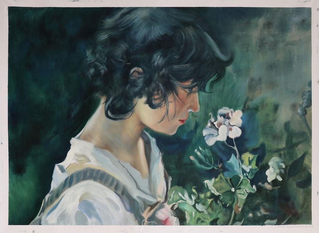 絵画　花を抱く女（ひと） il_1080xN.3788197697_928f.jpg