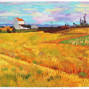 Wheat Field with Sheaves - Vincent van Gogh hand-painted oil painting reproduction, Summer harvest landscape, golden field scenery wall deco