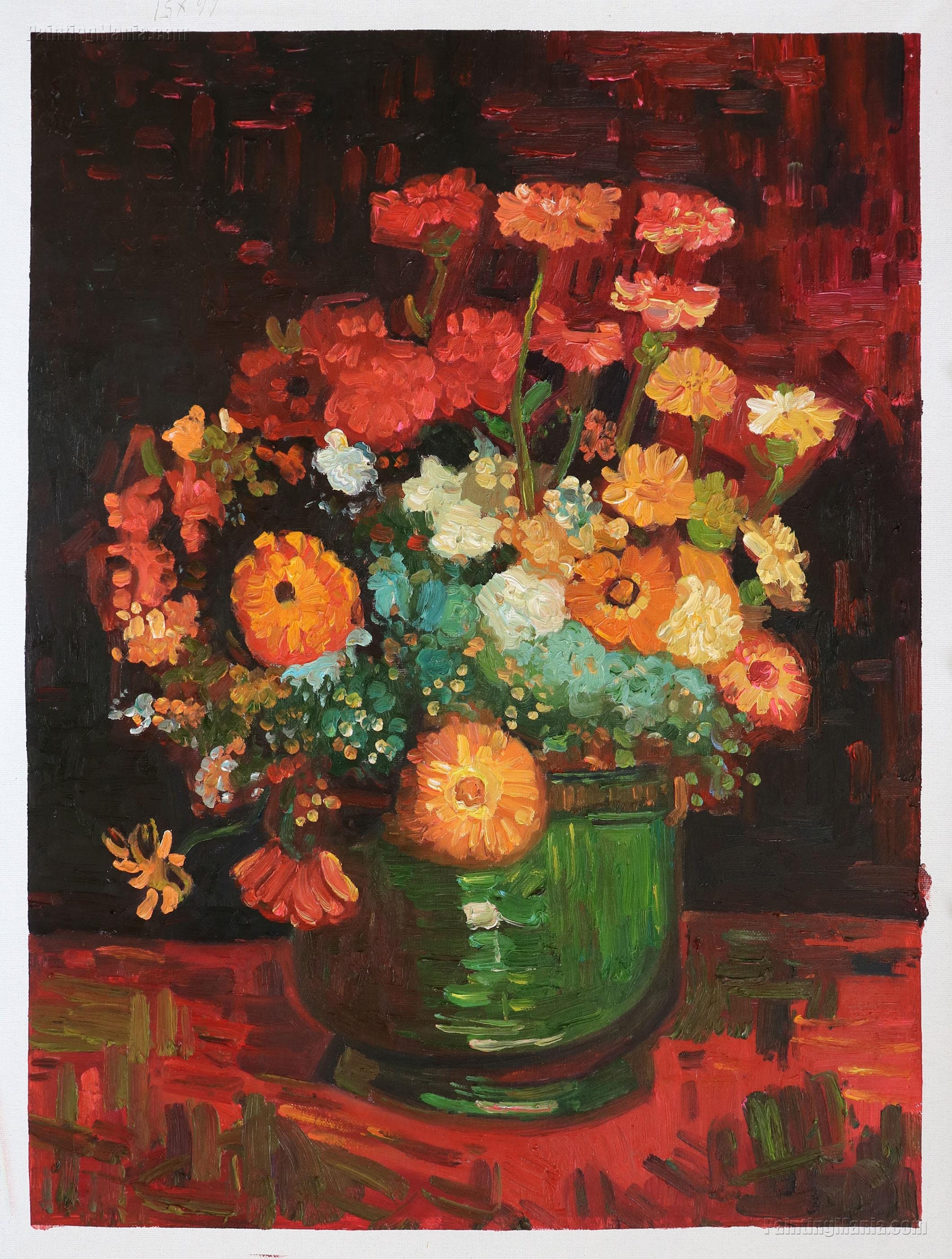 ジニアの花瓶 - ヴィンセント・ヴァン・ゴッホの高品質手描き油絵複製