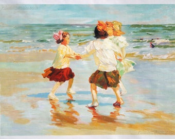 Ring Around the Rosy - Edward Potthast high quality hand-painted oil painting reproduction, Children Playing on the Beach,Kids Room Wall Art
