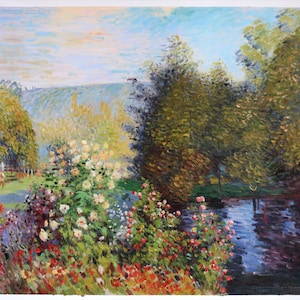 Roses in the Hoshede&#39;s Garden at Montregon - Claude Monet hand-painted painting reproduction, bloom flower garden, living room large artwork