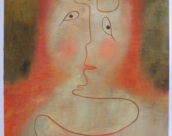 In the Magic Mirror - Paul Klee hand-painted oil painting reproduction,figure's tear-shaped eyes communicate distress,modern home decoration