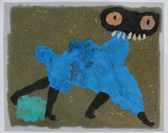 Blue Coat - Paul Klee hand-painted oil painting reproduction, abstract cute animal dressed in stylish clothing, modern fashion home decor