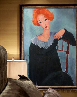 赤毛の女性 - アメデオ・モディリアーニの手描き油絵複製、椅子に座る