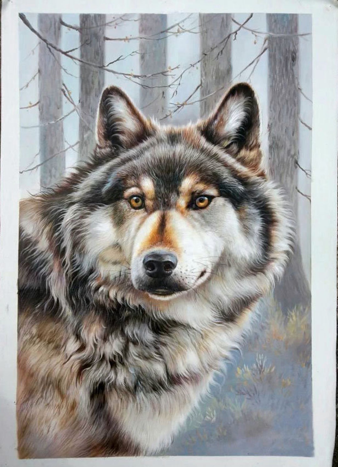 値下げ　原画　狼　オオカミ　絵画　動物画　アクリル画　現代アート　一点物　手描き 値下げ 原画 狼 オオカミ 絵画 動物画 アクリル画 現代アート