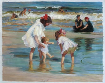 Children Playing at the Seashore - Edward Potthast Hand-painted