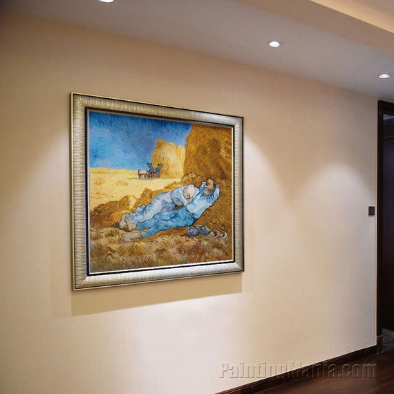 手書き油絵 ゴッホ 昼 仕事の間の休憩 額付 絵画 インテリア 油彩画 手書き