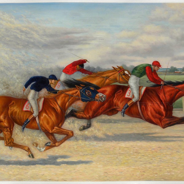 Great Eastern Handicap (Brooklyn Handicap) 1895, Gravesend Course - Henry Stull handgemaltes Ölgemälde Replik, VollblutRennen Pferde