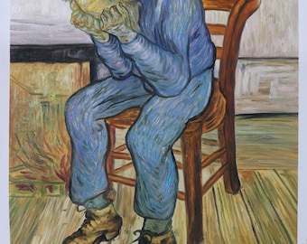 Old Man in Sorrow (On the Threshold of Eternity)-Vincent van Gogh hand-painted oil painting reproduction,upset old man,seat disheartened man