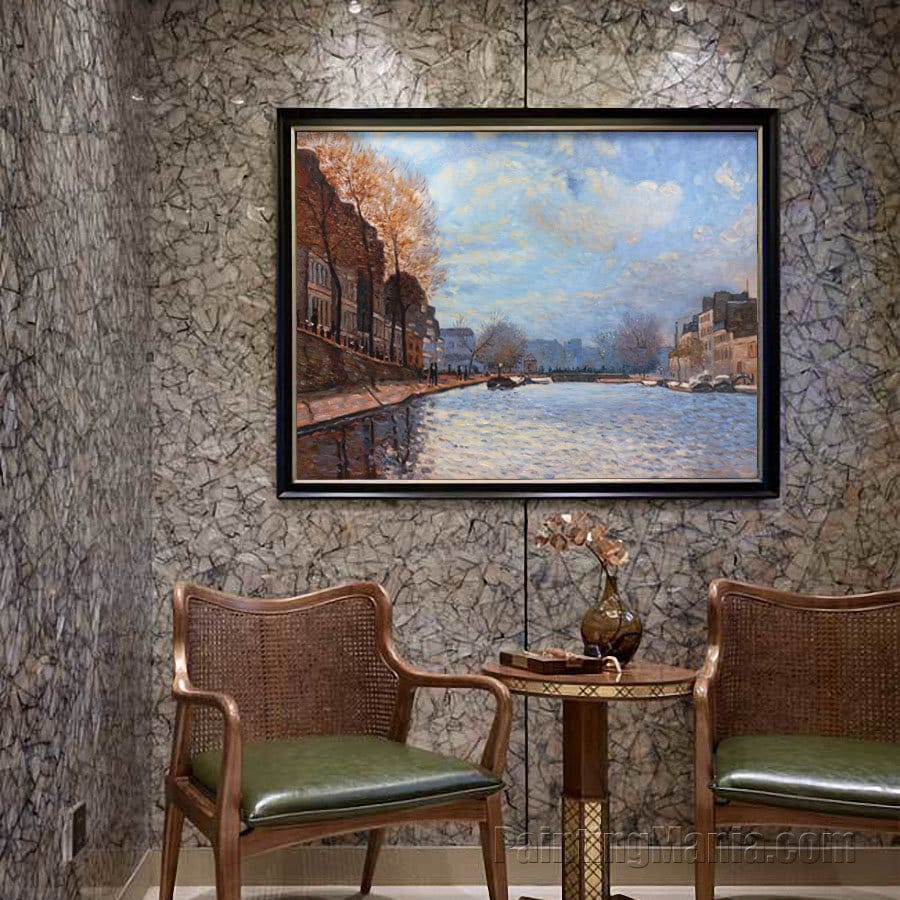 サンマルタン運河の眺め - アルフレッド・シスレーの手描きの油絵複製