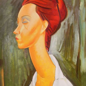 Ritratto di Lunia Czechowska - Amedeo Modigliani hand-painted oil painting reproduction,abstract portrait,red hair woman in softer contours