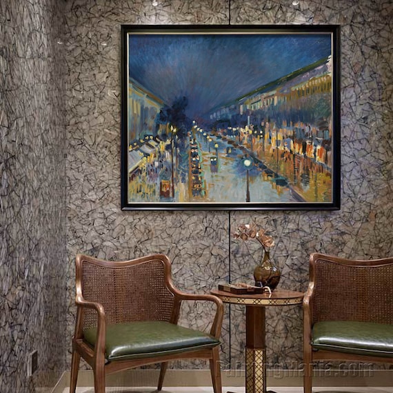 カミーユ・ピサロ、【夜のモンマルトル通り】、希少な額装用画集より、状態良好 週末アート》 自分の記憶になりそうなカミーユ・ピサロの夜の