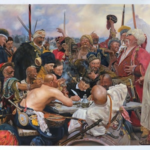 Respuesta de los cosacos de Zaporozhia al sultán Mehmed IV del Imperio Otomano - Ilia Efimovich Repin reproducción de pintura al óleo pintada a mano