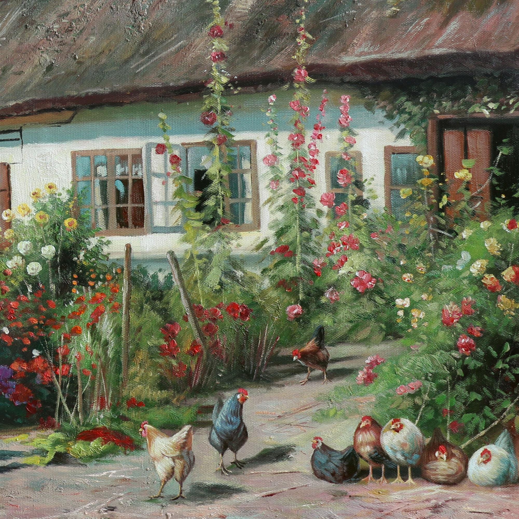 A Cottage Garden With Chickens - Peder Mork Monsted Hand-painted