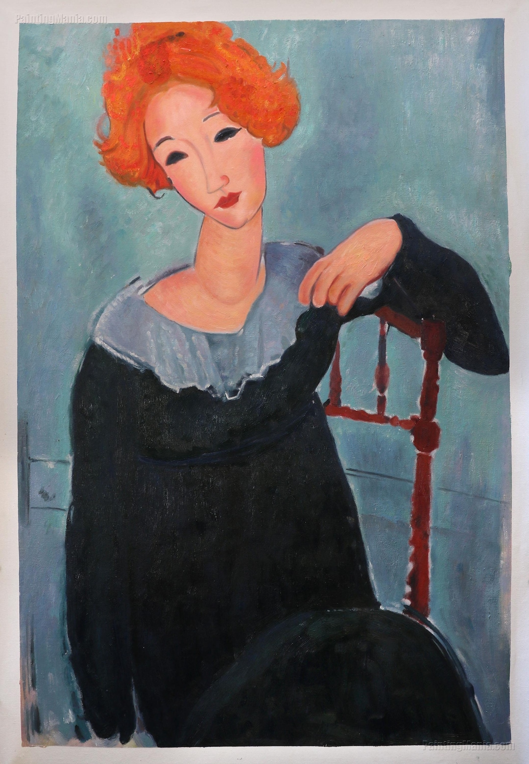 赤毛の女性 - アメデオ・モディリアーニの手描き油絵複製、椅子