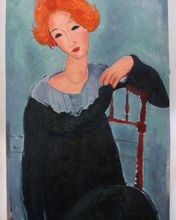 赤毛の女性 - アメデオ・モディリアーニの手描き油絵複製、椅子に座る