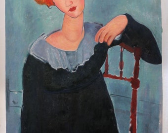 赤毛の女性 - アメデオ・モディリアーニの手描き油絵複製、椅子