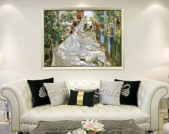 ホワキン・ソローリャ・バスティーダ、バレンシアの乗馬、新品額装付 帆の修繕 - ホアキン・ソローリャ・イ・バスティーダの手描きの