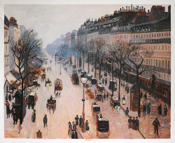 Oil painting Paris street scene in sunset landscape with carriage hand painted 