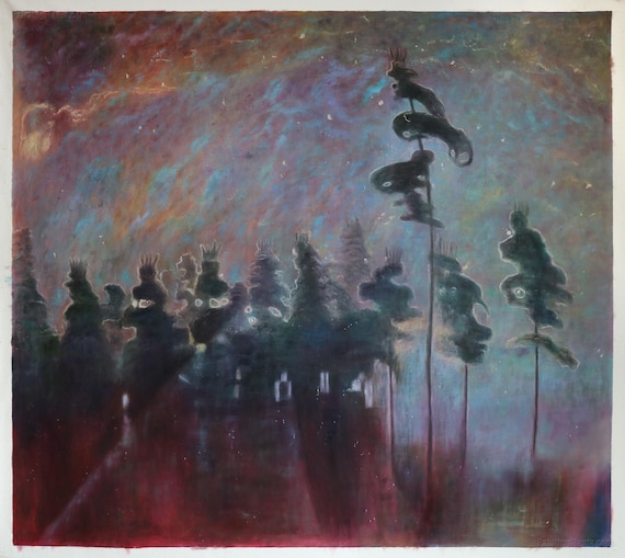 森 - ミカロユス・チュルリョーニス手描き油絵複製、夜想風景