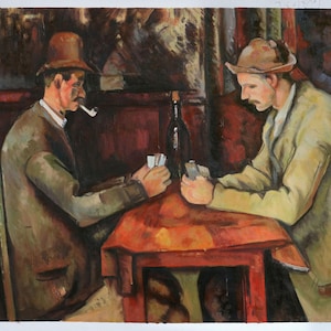 Gracze w karty (Luwr) - Paul Cezanne, ręcznie malowana reprodukcja obrazu olejnego, Mężczyźni grający w pokera, dekoracja artystyczna, wystrój pokoju wypoczynkowego