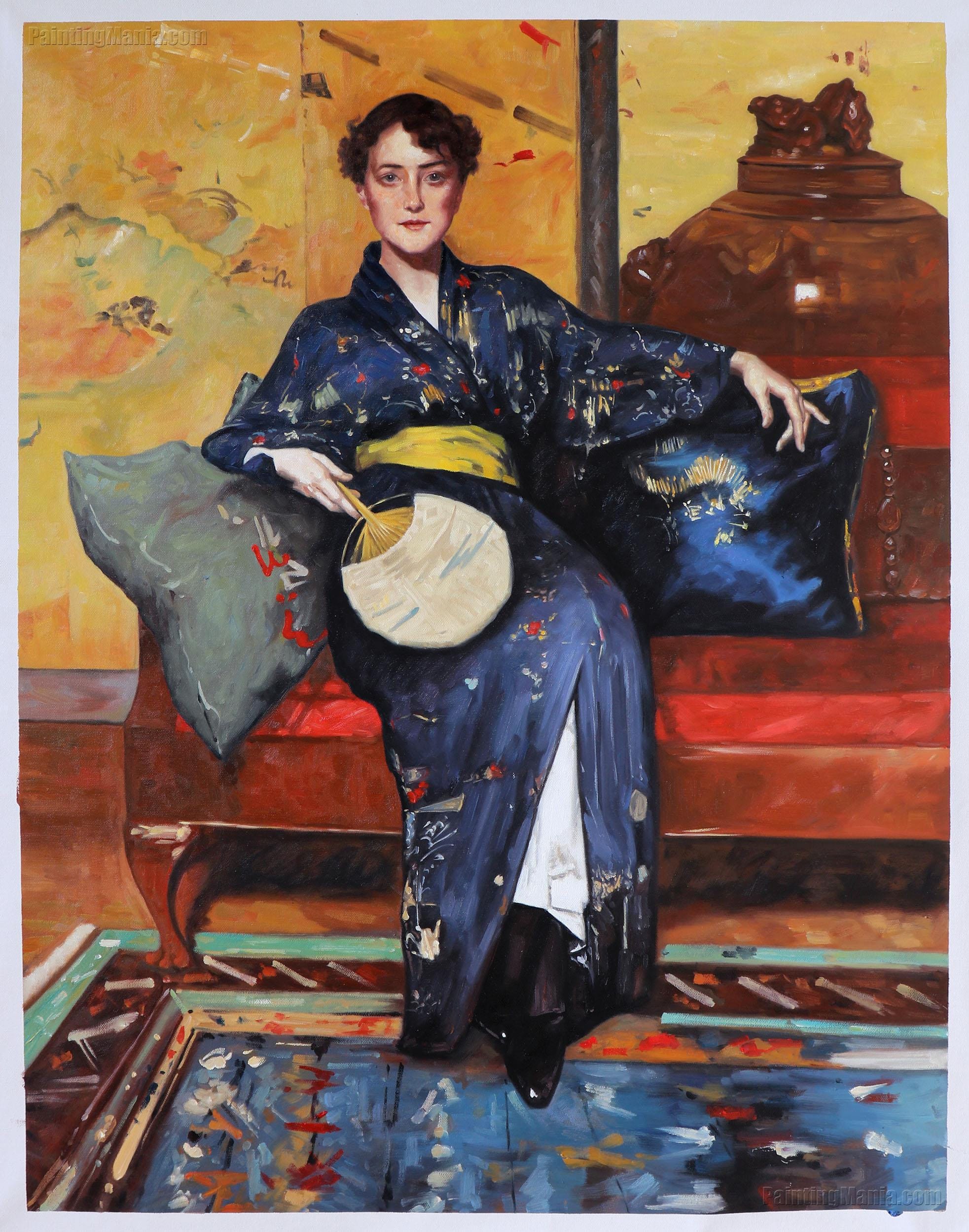 青い着物（青い着物の少女） - ウィリアム・メリット・チェイス手描き