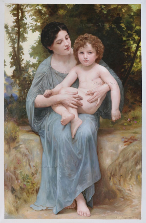 弟 - ウィリアム・アドルフ・ブグロー手描き油絵複製、風景画の中の