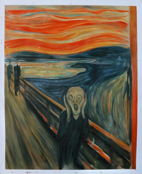The Scream Edvard Munch Hand-painted Oil Painting Reproduction,figures on  Bridge,sunset With Cloudy Orange Sky Landscape,study Room Decor - Etsy