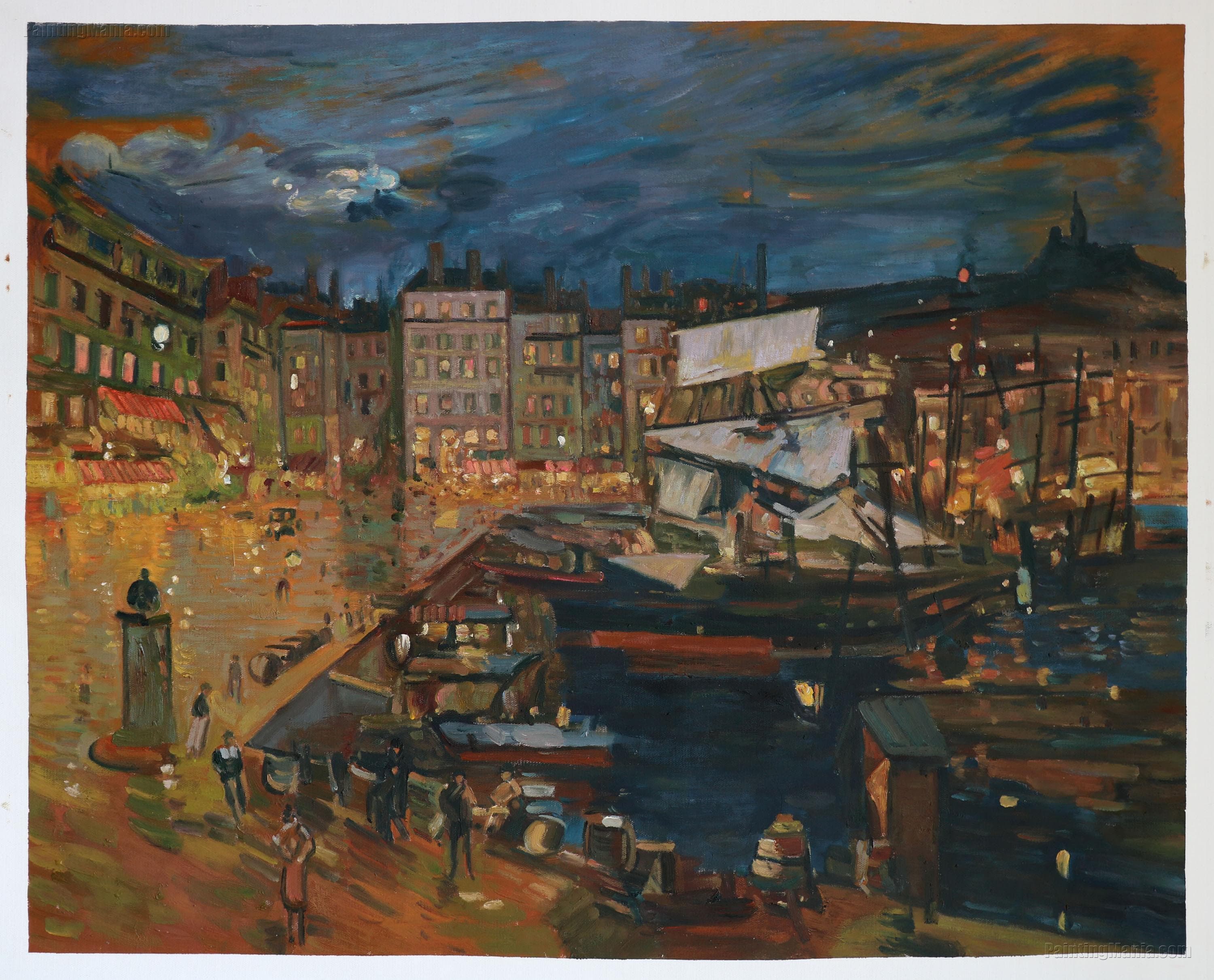 The Port of Marseille by Night - Konstantin Korovin Hand-painted