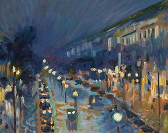 モンマルトル大通り：夜の効果 - カミーユ・ピサロ手描き油絵複製