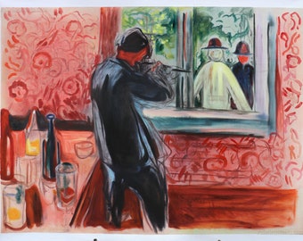 Uninvited Guests - Edvard Munch hand-painted oil painting reproduction, Abstract Figures,Man with Gun,family room wall art,modern home decor