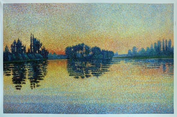 夕焼け、エルブレー、作品206 - ポール・シニャック手描き油絵複製