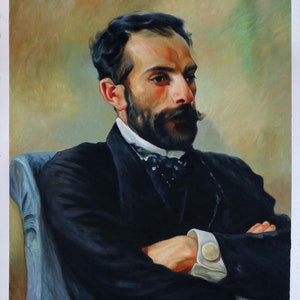 Portrait of Isaak Levitan - Vasily Polenov hand-painted oil painting reproduction,Russian landscape artist portrait,study room wall art deco