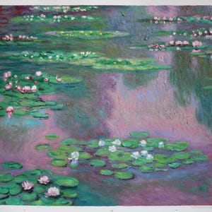 Water Lilies 1905 - Claude Monet hand-painted oil painting reproduction, reflected trees and the bright lilies on the shimmering waters art