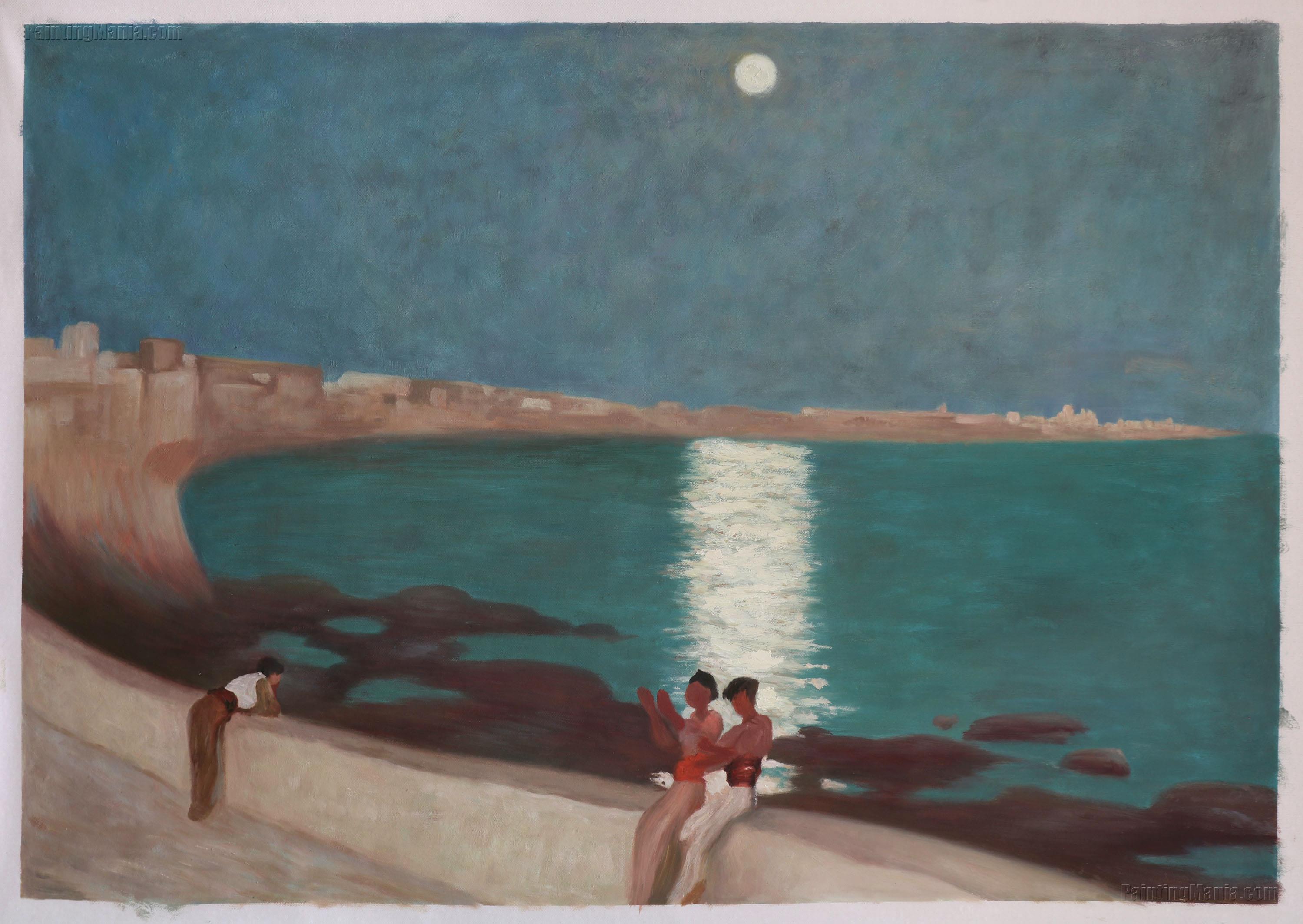 The Bay of Cadiz - Moonlight - Sir Frederic Lord Leighton Hand