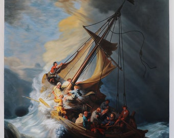 The Storm on the Sea of Galilee - Rembrandt van Rijn hand-painted oil painting reproduction,Jesus calming waves of sea,saving men's lives