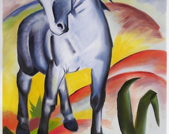 青い馬 I - フランツ・マルクの手描き油絵複製、男性的な馬が頭