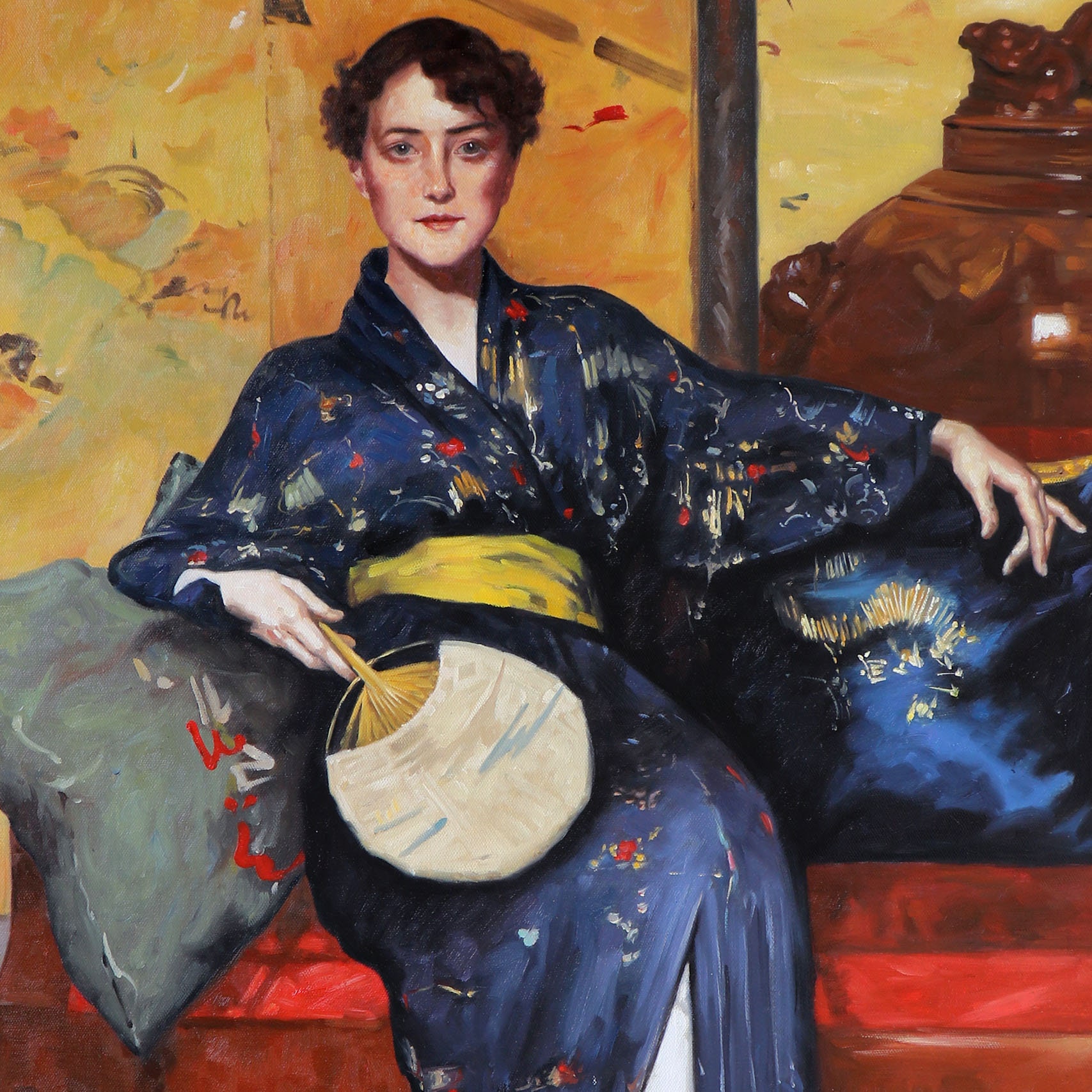 青い着物（青い着物の少女） - ウィリアム・メリット・チェイス手描き