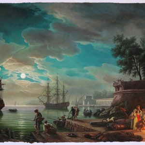 Seaport by Moonlight - Claude Joseph Vernet Hand-painted Oil
