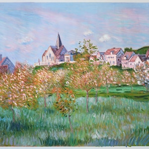 Spring in Giverny, Afternoon Effect - Claude Monet hand-painted oil painting reproduction,Tiny Village with Fruit Trees in Blossom landscape