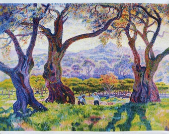 Olive Trees near Nice - Théo van Rysselberghe hand-painted oil painting reproduction,figures in vivid color landscape,modern home decor art