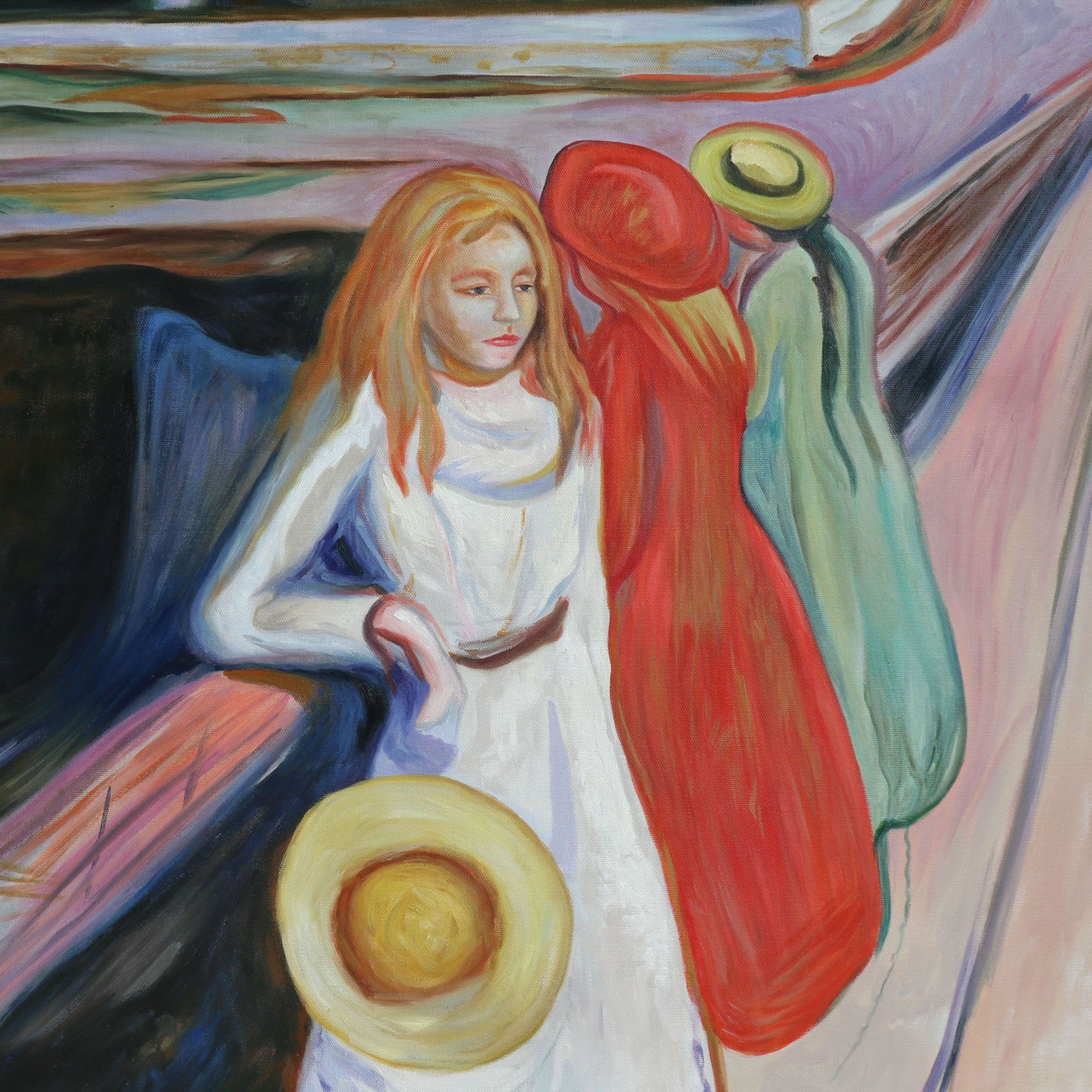 橋の上の3人の少女 - エドヴァルド・ムンク手描きの油絵のレプリカ、川