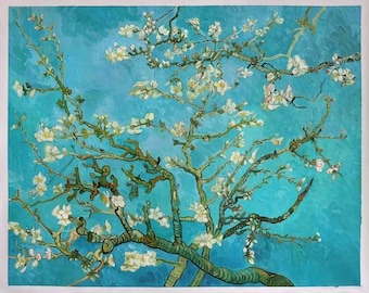 Branches with Almond Blossom - Vincent van Gogh hand-painted oil painting reproduction, white flowers bloom landscape, living room decor art