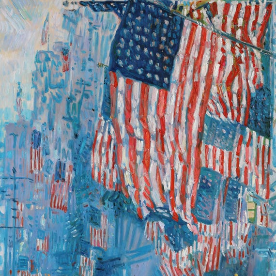 雨の街路 - フレデリック・チャイルド・ハッサムの手描き油絵