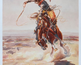 A Bad Hoss」 - チャールズ・M・ラッセルの手描き油絵複製、暴れ