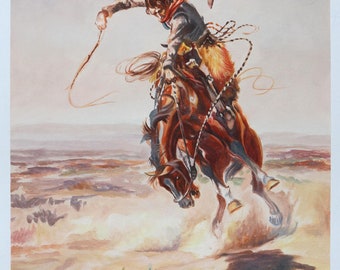 A Bad Hoss - Charles M. Russell hand-painted oil painting reproduction,cowboy on bucking horse,American western plains,modern home decor art