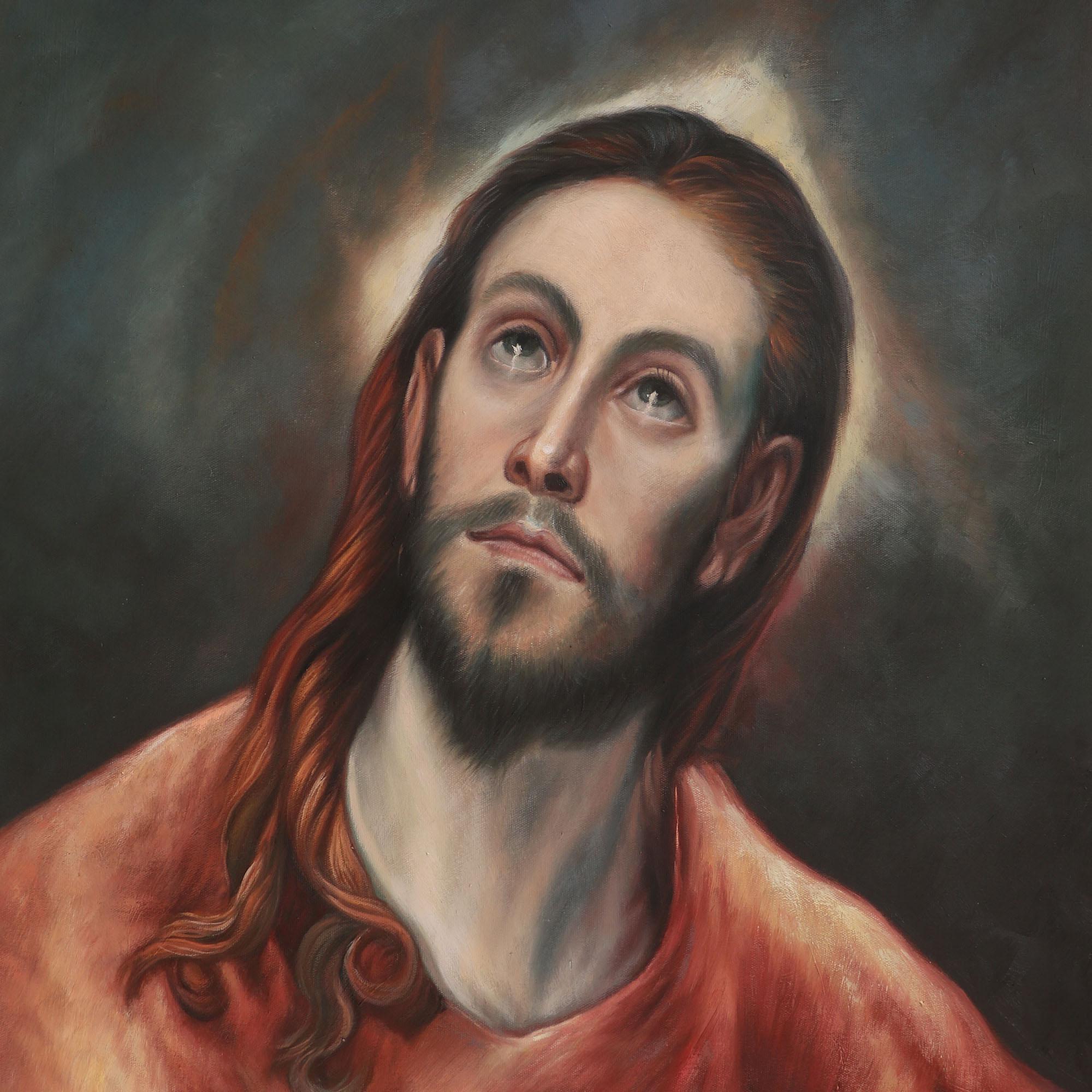 祈りのキリスト - エル・グレコの手描き油絵複製、イエスの上向きの目