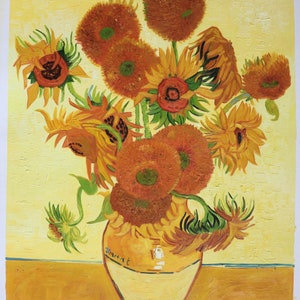 Sonnenblumen - Vincent van Gogh handgemalte Ölgemälde Reproduktion, Stillleben Vase mit lebendigen Blumen, berühmtes Gemälde, Esszimmer Deko